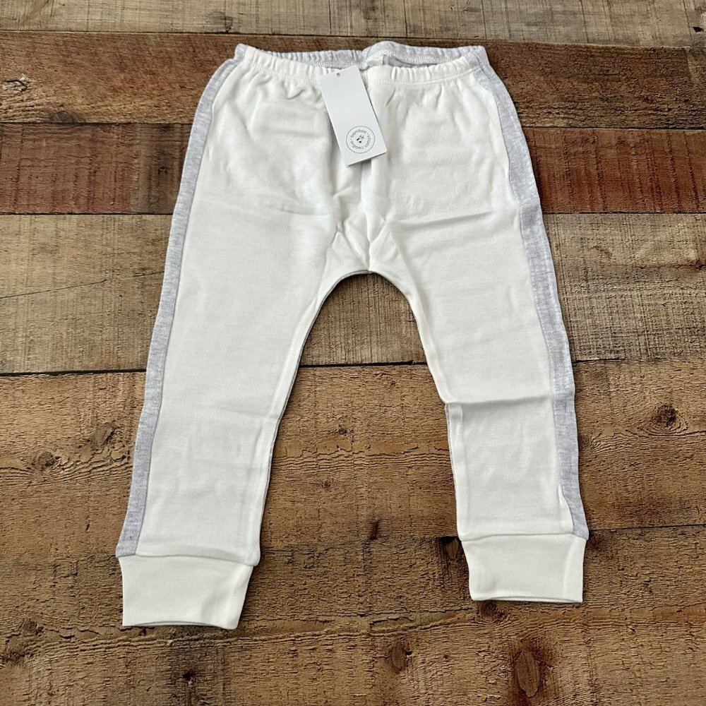 Mori Baby Unisex Gender Nuetral jogger Pants in gray and cream -12/18M